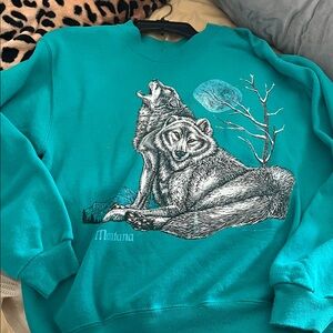 Teal Wolf Graphic Sweater